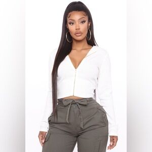 White Cropped Zip-Up Hoodie Jacket Fashion Nova Size Small